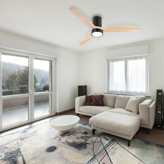 Ventilador de teto com pás claras e cor de madeira com controle remoto e Wi-Fi, modo verão/inverno, 6 velocidades programáveis 30W 132 cm