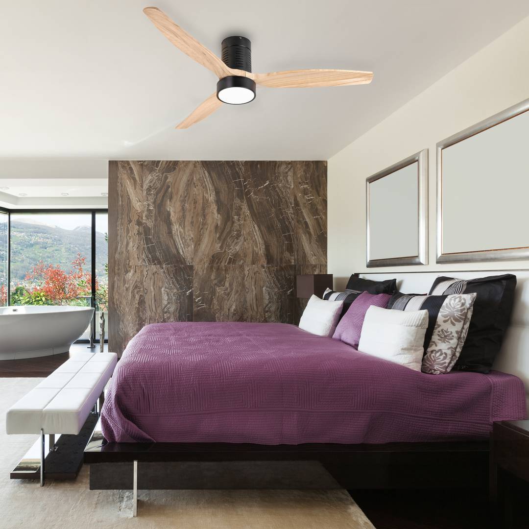 Ventilador de teto com pás claras e cor de madeira com controle remoto e Wi-Fi, modo verão/inverno, 6 velocidades programáveis 30W 132 cm