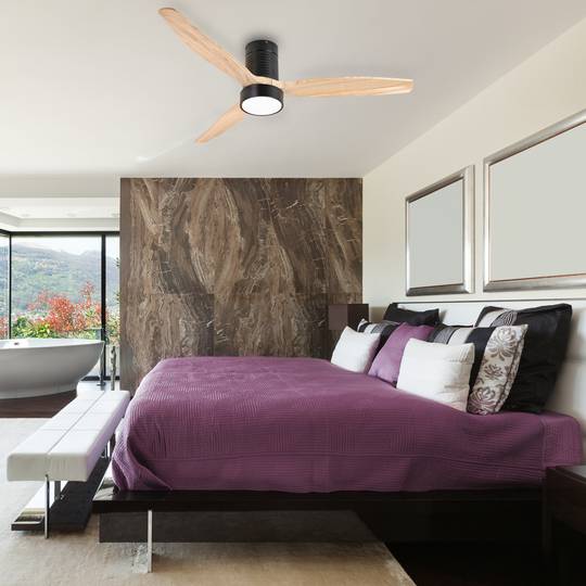 Ventilador de teto com pás claras e cor de madeira com controle remoto e Wi-Fi, modo verão/inverno, 6 velocidades programáveis 30W 132 cm
