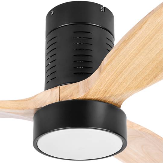 Ventilador de teto com pás claras e cor de madeira com controle remoto e Wi-Fi, modo verão/inverno, 6 velocidades programáveis 30W 132 cm