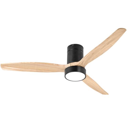 Ventilador de teto com pás claras e cor de madeira com controle remoto e Wi-Fi, modo verão/inverno, 6 velocidades programáveis 30W 132 cm