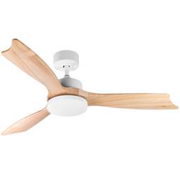 Ventilador de techo con luz y aspas color madera con mando, modo verano/invierno, 6 velocidades programable 20W 132 cm