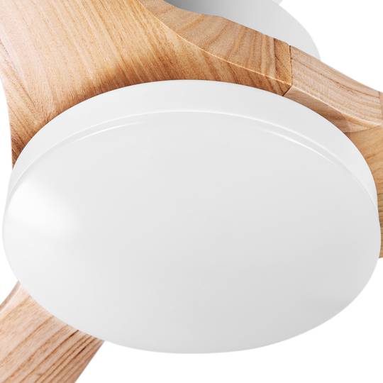 Ventilateur de plafond à pales claires et couleur bois avec commande, mode été/hiver, 6 vitesses programmables 20W 132 cm