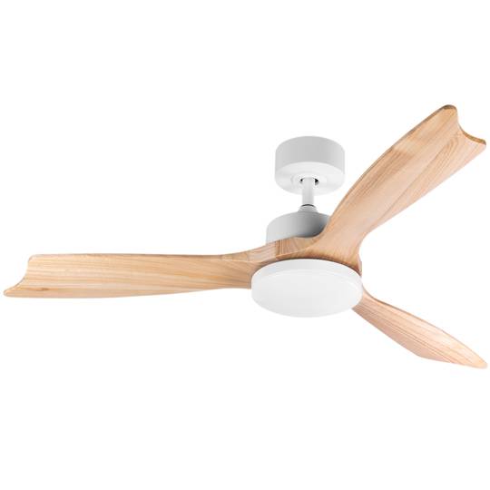 Ventilateur de plafond à pales claires et couleur bois avec commande, mode été/hiver, 6 vitesses programmables 20W 132 cm