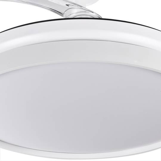 Ventilador de teto com controle remoto de lâminas retráteis, luz LED 6 velocidades modo verão/inverno, 35W 107cm cor branca