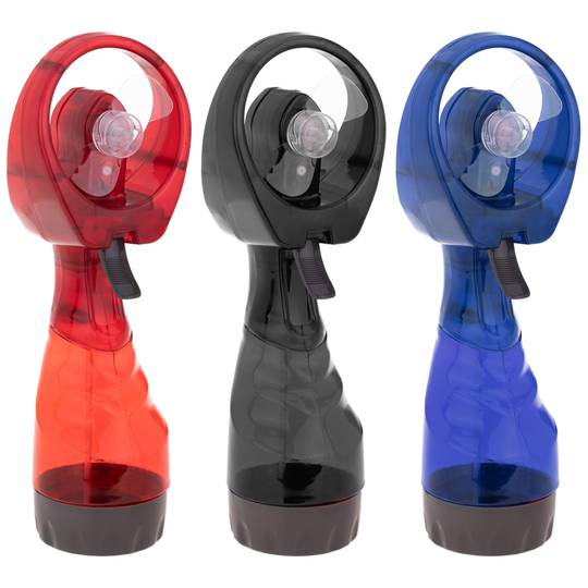 Ventilador de mano portátil a pilas con pulverizador y depósito de agua