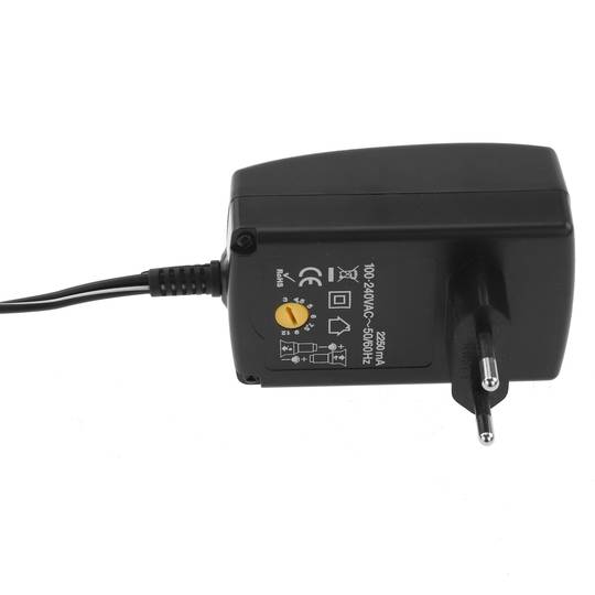 Universele voeding 100-240 VAC naar DC multivoltage 27 W.