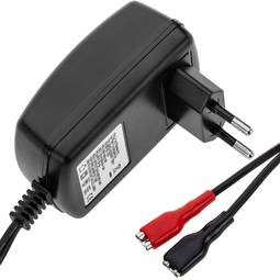 Carregador intel·ligent a 220-240 VAC per a bateries de plom àcid de 12V amb corrent constant amb connectors faston i led indicador de càrrega