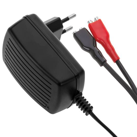 Inteligentna ładowarka 220-240 VAC do akumulatorów kwasowo-ołowiowych 12 V, prądu stałego, ze złączami typu Faston i diodą LED sygnalizującą ładowanie