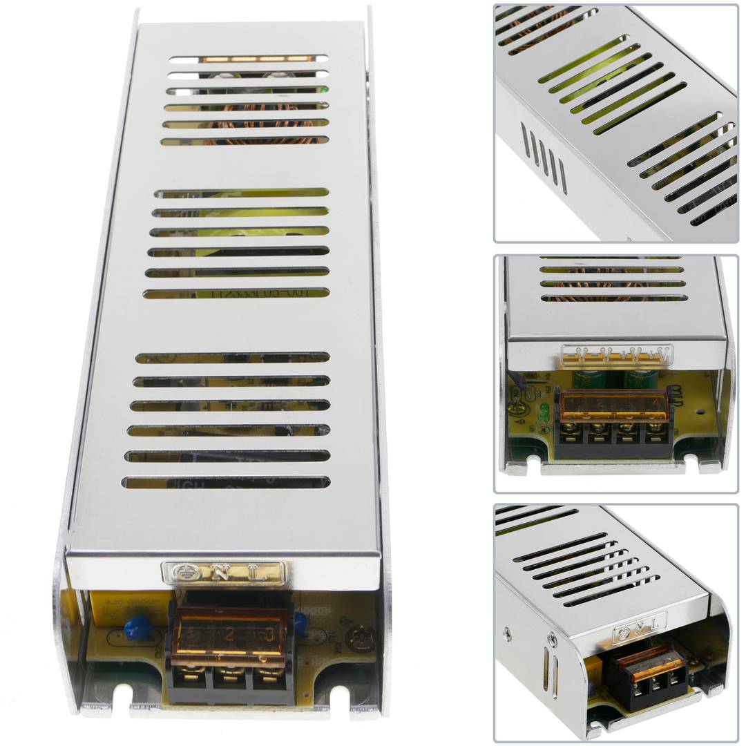 Source d'alimentation industrielle 12VDC 16.7A. Mesures 68 x 222 x 40 mm