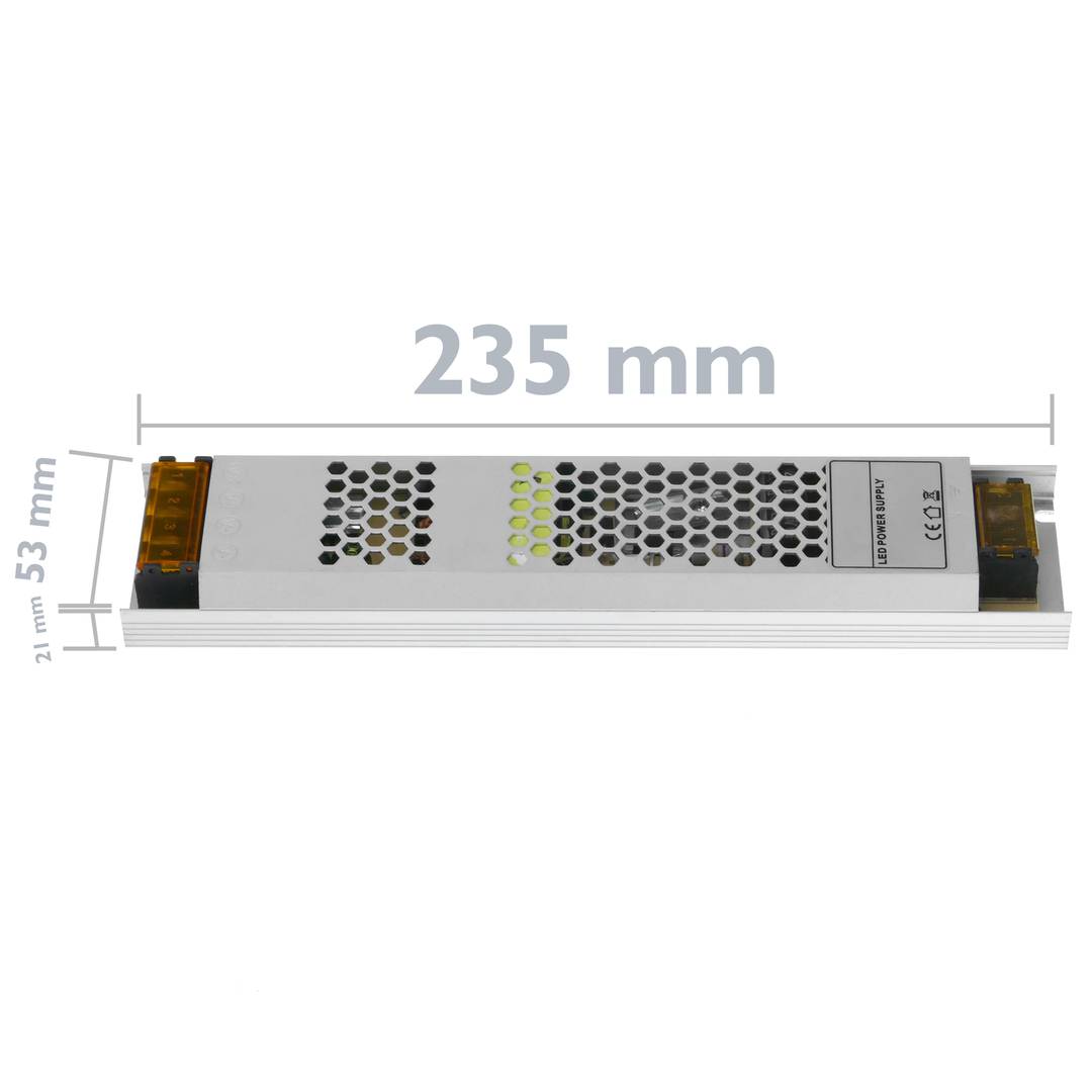 Fonte de alimentação industrial chã 12VDC 12.5A. Tamanho 53 x 235 x 21 mm