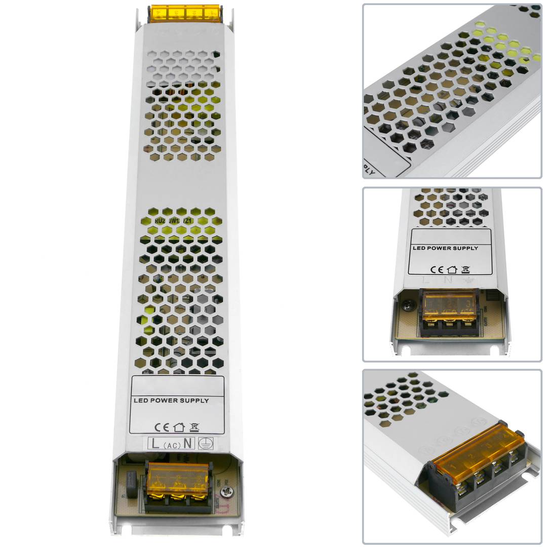 Fonte de alimentação industrial chã 12VDC 12.5A. Tamanho 53 x 235 x 21 mm