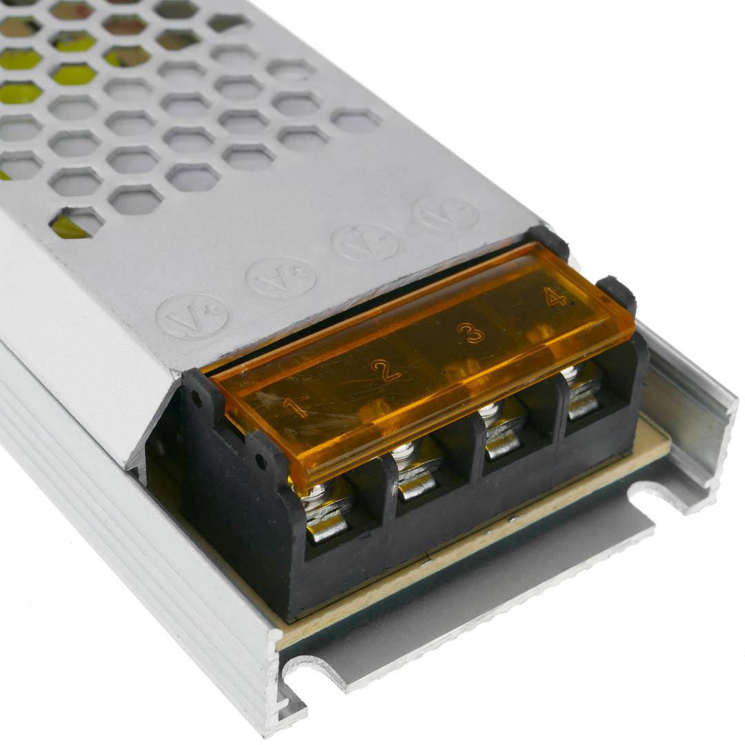 Fonte de alimentação de superfície plana. Transformador elétrico industrial de 12VDC 16.7A. Tamanho 53 x 308 x 21 mm