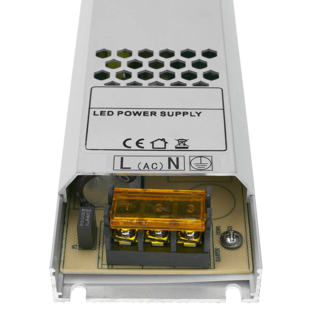 Flat power supply for surface. 12VDC 20.8A industrial electrical converter. Size 53 x 308 x 21 mm
