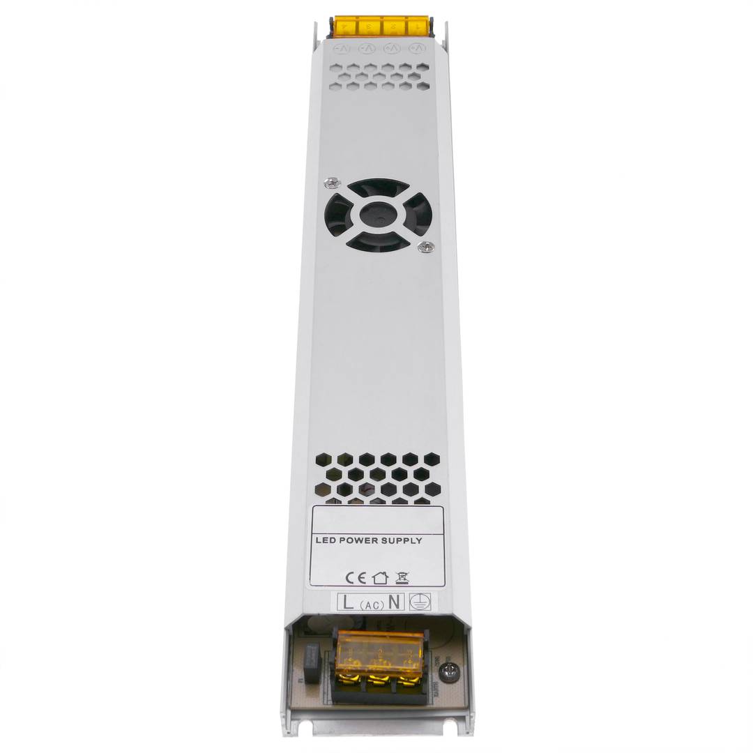 Alimentatore industriale piano 12VDC 25A. Dimensioni 53 x 308 x 21 mm