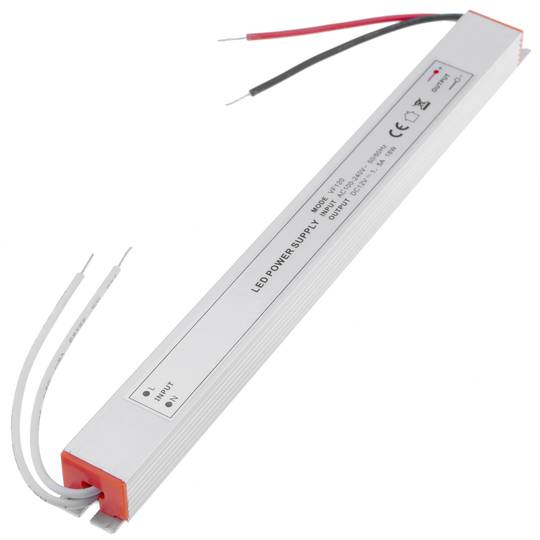 Fonte de alimentação industrial para LED 12VDC 1.5A. Tamanho 18 x 208 x 15 mm