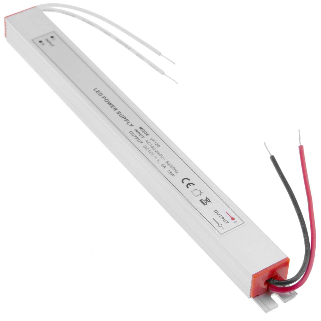 Fonte de alimentação industrial para LED 12VDC 1.5A. Tamanho 18 x 208 x 15 mm