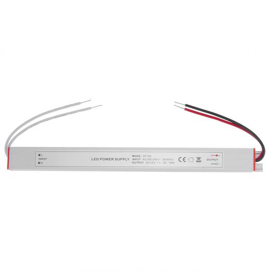 Fonte de alimentação industrial para LED 12VDC 1.5A. Tamanho 18 x 208 x 15 mm