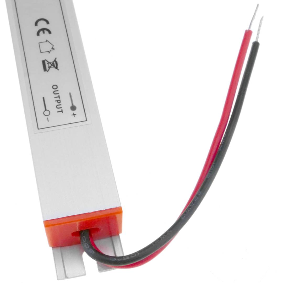 Flat LED power supply for surface. 12VDC 5A industrial electrical converter. Size 18 x 352 x 15 mm