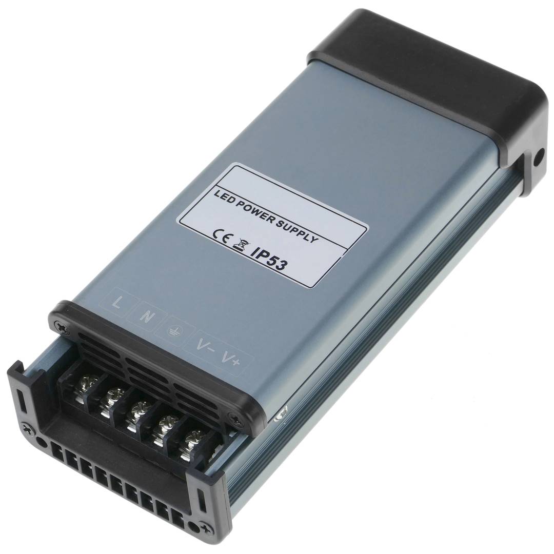 Alimentation électrique à surface plane. Transformateur électrique industriel 12VDC 12.5A. Mesures 75 x 190 x 42 mm IP53