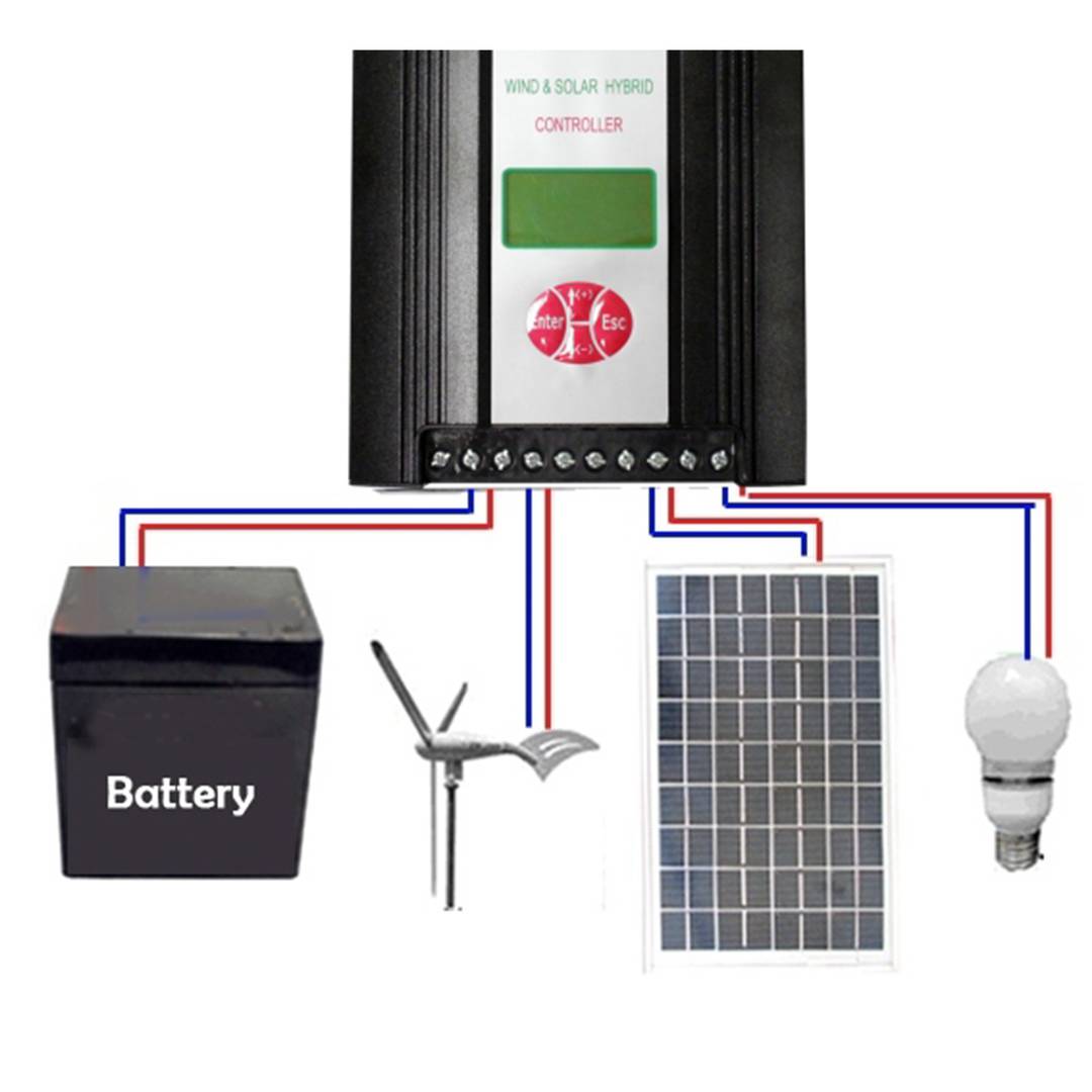 Controlador solar y eólico híbrido de 400W 24V con visor LCD