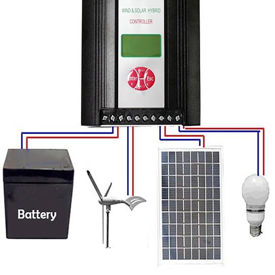 Controlador solar y eólico híbrido de 600W 24V con visor LCD