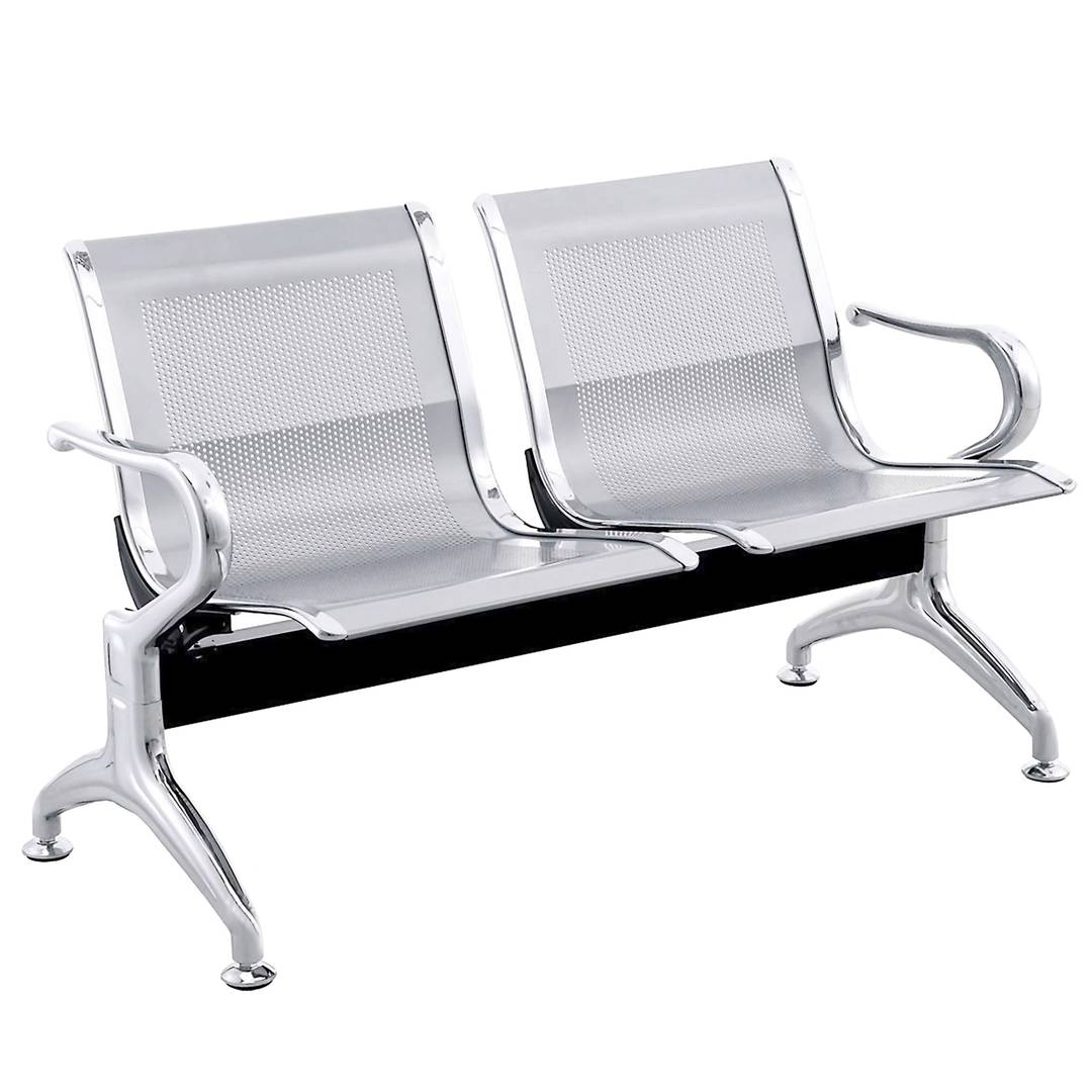 waiting room bench chair with 2 ergonomic seat silvery