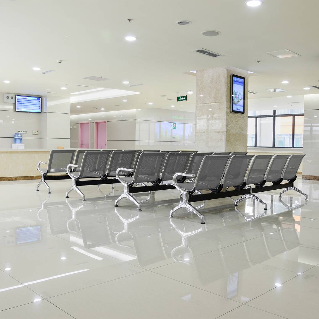 Bancada para sala de espera con sillas ergonómicas plateadas de 2 plazas