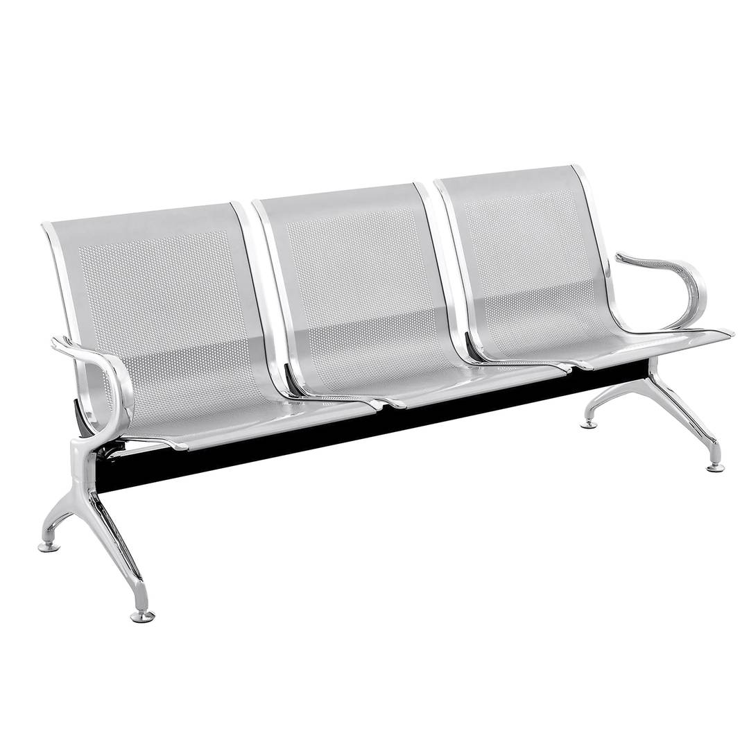 Waiting Room Bench Chair With 3 Ergonomic Seat Silvery Cablematic