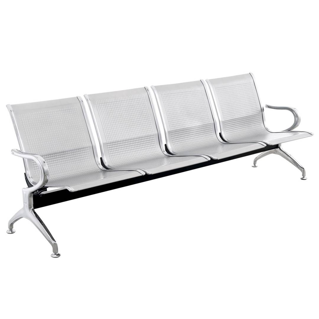 Waiting Room Bench Chair With 4 Ergonomic Seat Silvery Cablematic