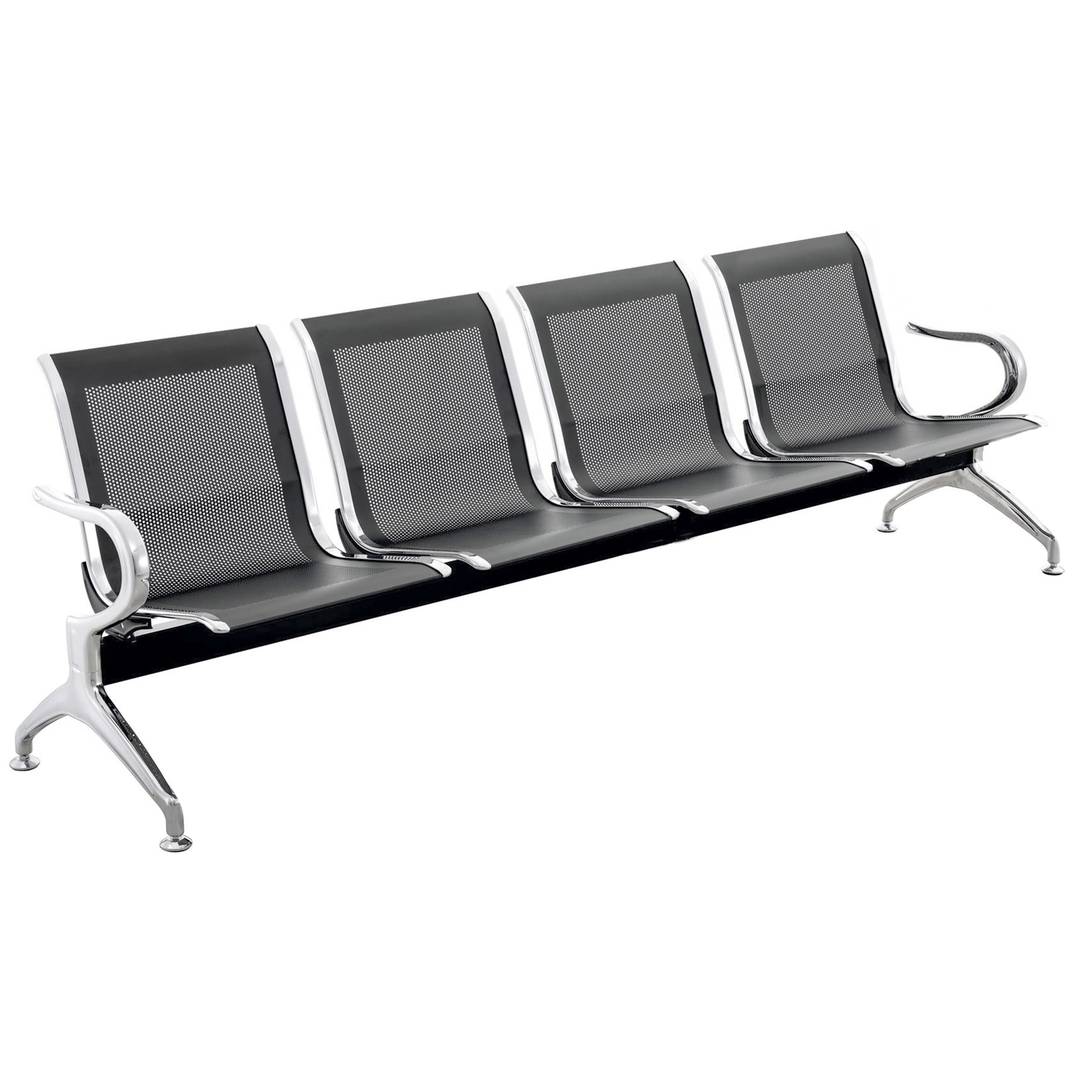 Waiting Room Bench Chair With 4 Ergonomic Seat Black Cablematic