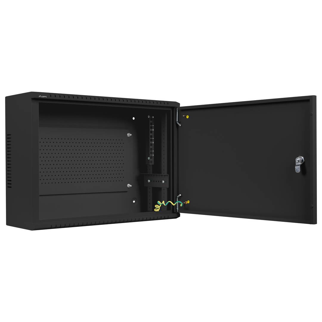 Rack19 a parete 4U verticale e 3U orizzontale con DIN F200 540x200x400 porta metallica nera Lanberg