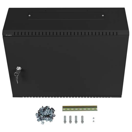 Rack19 a parete 4U verticale e 3U orizzontale con DIN F200 540x200x400 porta metallica nera Lanberg