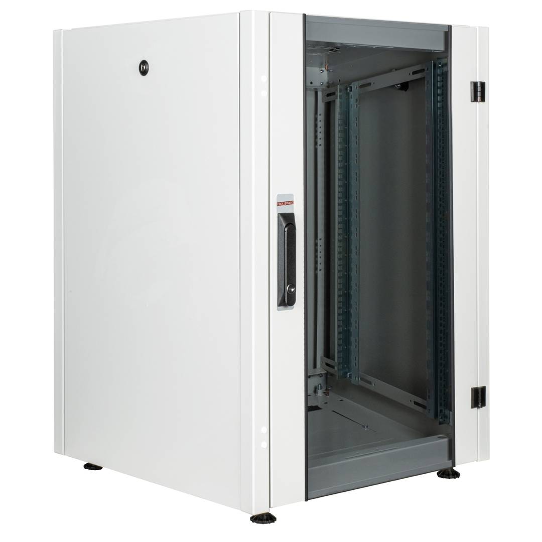 Armoire rack 19'' debout 16U 600x600x825mm MobiRack par RackMatic Blanc et porte verre trempé