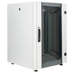 Rackschrank 19'' stehend 16U 600x600x825mm MobiRack von RackMatic Weiße Tür aus gehärtetem Glas
