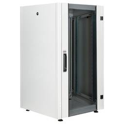 Rackschrank 19'' stehend 22U 600x600x1081mm MobiRack von RackMatic Weiße Tür aus gehärtetem Glas