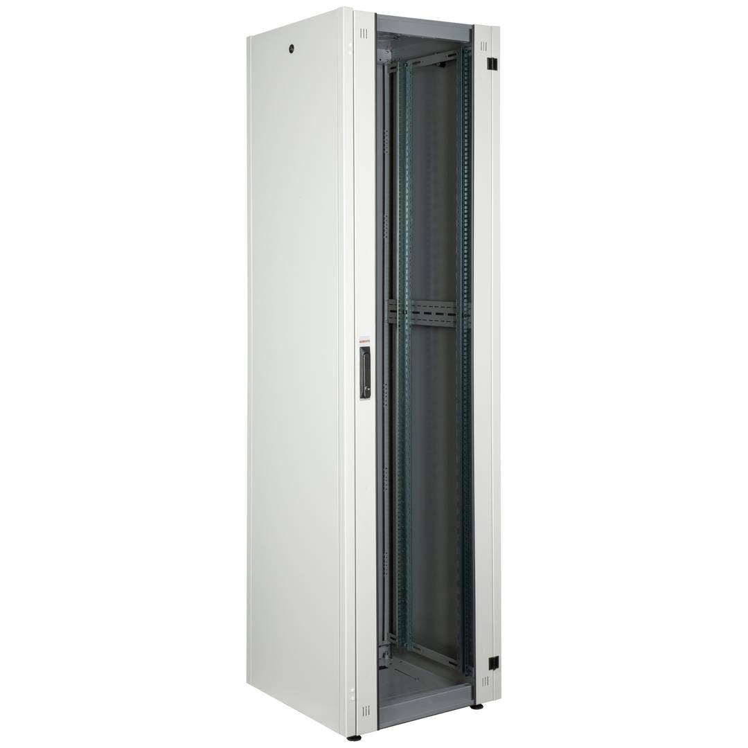 Rack cabinet 19'' standing 47U 600x600x2202mm MobiRack by RackMatic White and tempered glass door