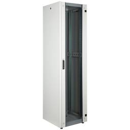 Rackschrank 19'' stehend 47HE 600x600x2202mm MobiRack von RackMatic Weiße Tür aus gehärtetem Glas