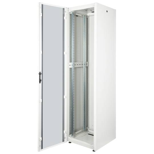 Rack cabinet 19'' standing 47U 600x600x2202mm MobiRack by RackMatic White and tempered glass door