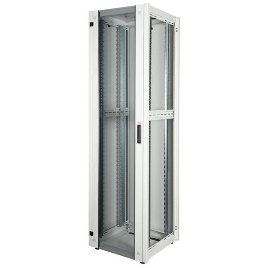 Rack cabinet 19'' standing 47U 600x600x2202mm MobiRack by RackMatic White and tempered glass door