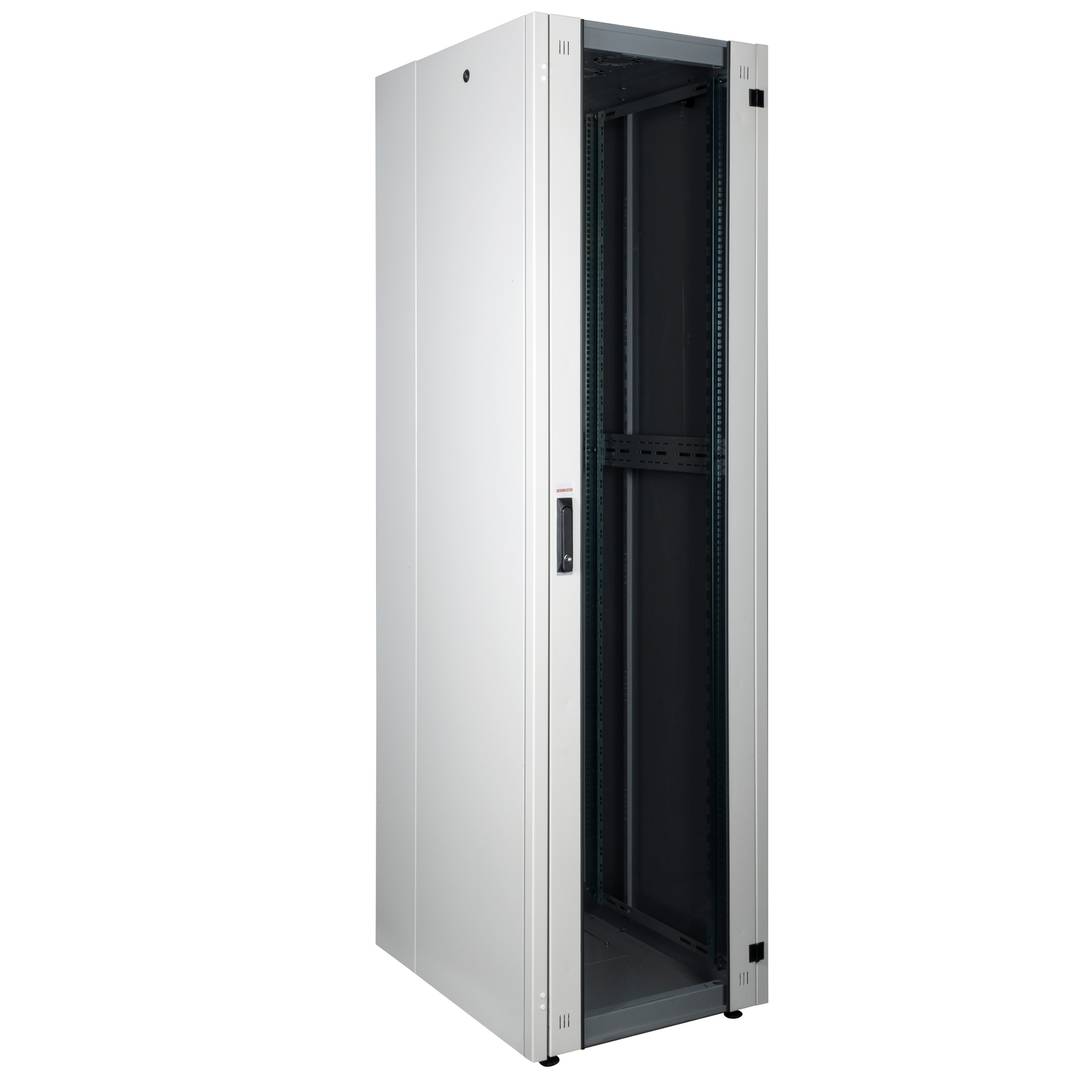 Rackschrank 19'' stehend 47U 600x800x2202mm MobiRack von RackMatic Weiße Tür aus gehärtetem Glas