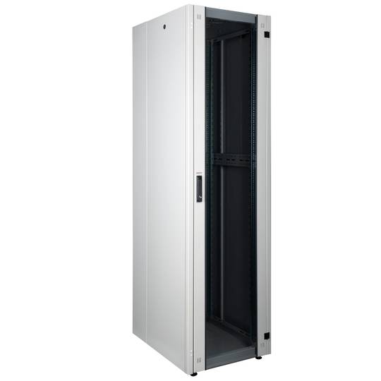 Rackschrank 19'' stehend 47U 600x800x2202mm MobiRack von RackMatic Weiße Tür aus gehärtetem Glas