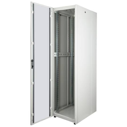 Rackschrank 19'' stehend 47U 600x800x2202mm MobiRack von RackMatic Weiße Tür aus gehärtetem Glas