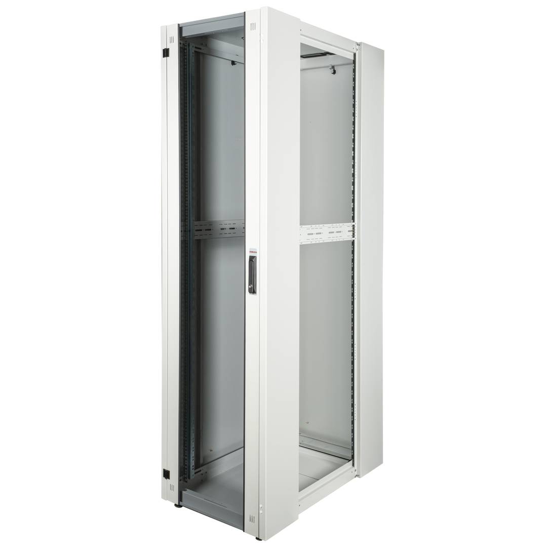 Szafa rack 19'' stojąca 47U 600x1000x2202mm MobiRack by RackMatic Białe i drzwi ze szkła hartowanego