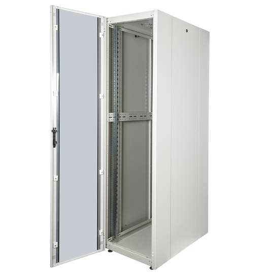 Szafa rack 19'' stojąca 47U 600x1000x2202mm MobiRack by RackMatic Białe i drzwi ze szkła hartowanego