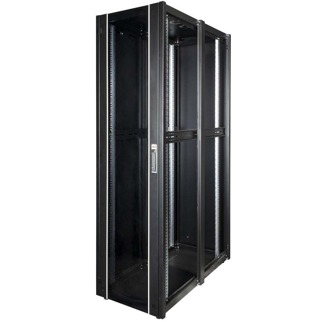 Szafa rack 19'' stojąca 47U 600x1200x2202mm MobiRack by RackMatic Czarna i drzwiczki ze szkła hartowanego