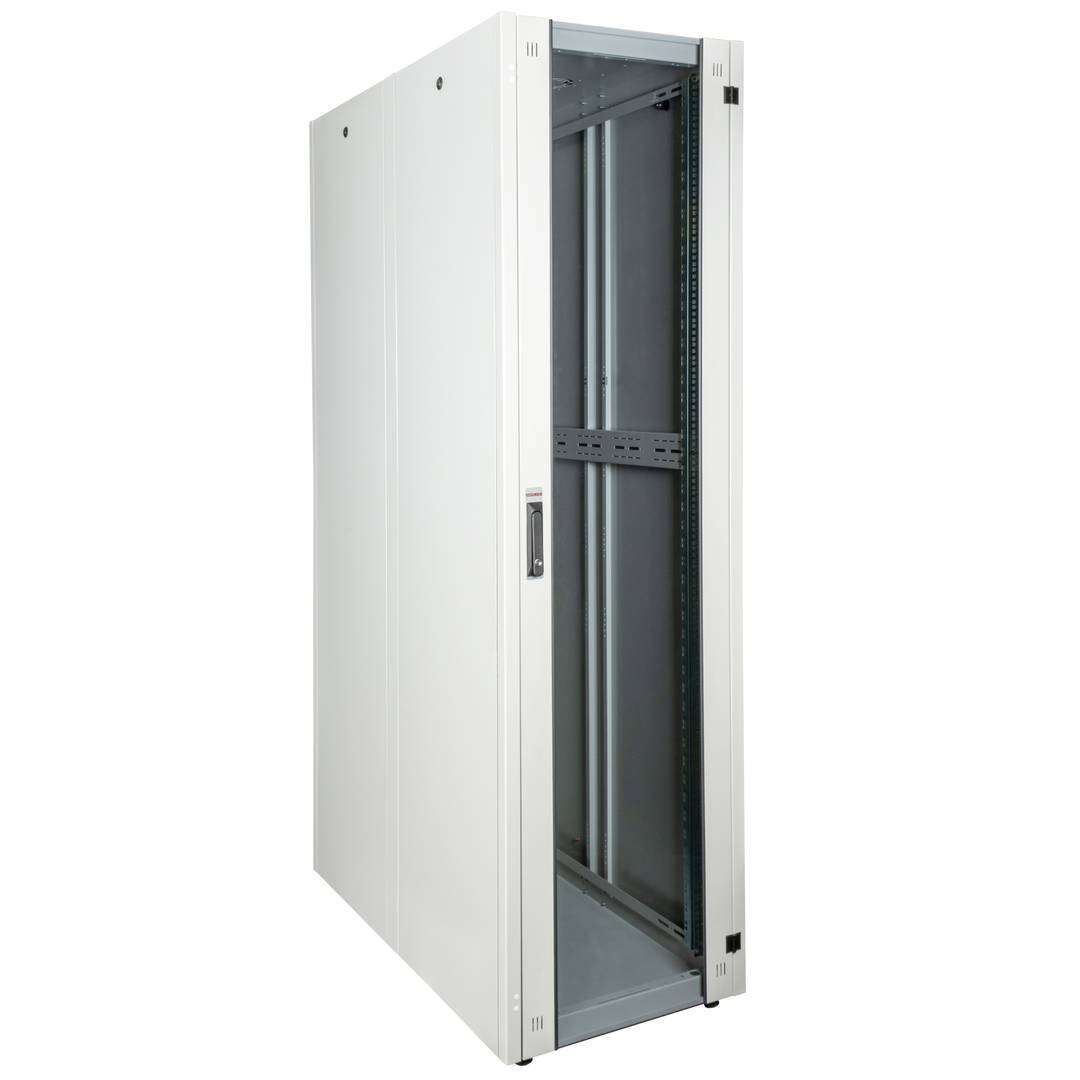 19'' Stand-Rack-Schrank 47 HE 600 x 1200 x 2202 mm MobiRack von RackMatic Weiße Tür aus gehärtetem Glas