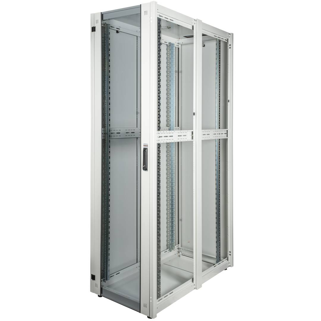 19'' Stand-Rack-Schrank 47 HE 600 x 1200 x 2202 mm MobiRack von RackMatic Weiße Tür aus gehärtetem Glas