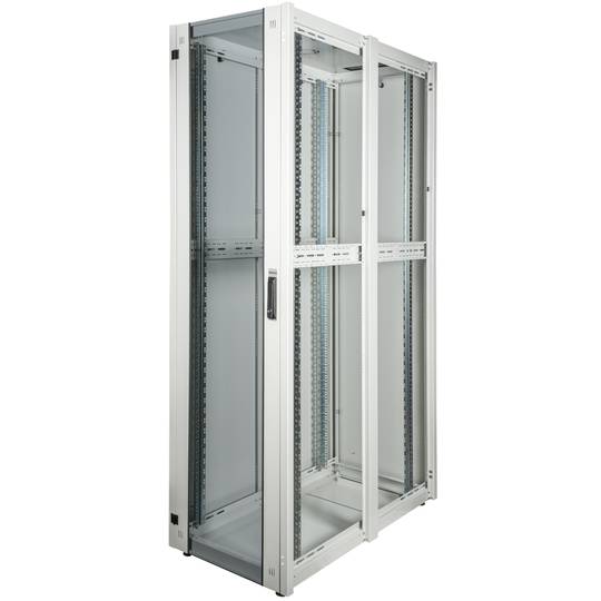 19'' Stand-Rack-Schrank 47 HE 600 x 1200 x 2202 mm MobiRack von RackMatic Weiße Tür aus gehärtetem Glas