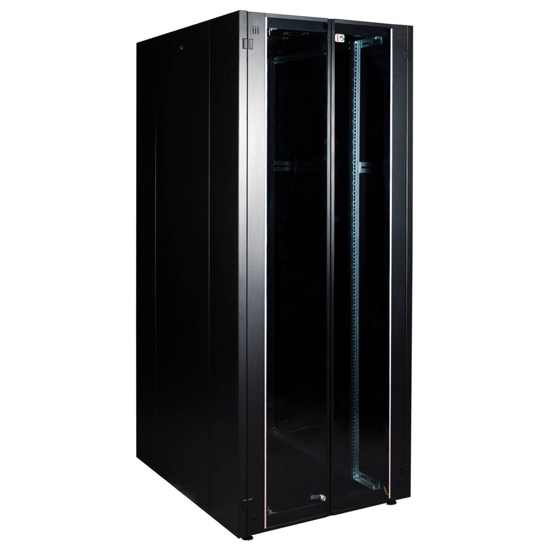 Szafa rack 19'' stojąca 42U 800x1000x1980mm MobiRack by RackMatic Czarna i drzwiczki ze szkła hartowanego